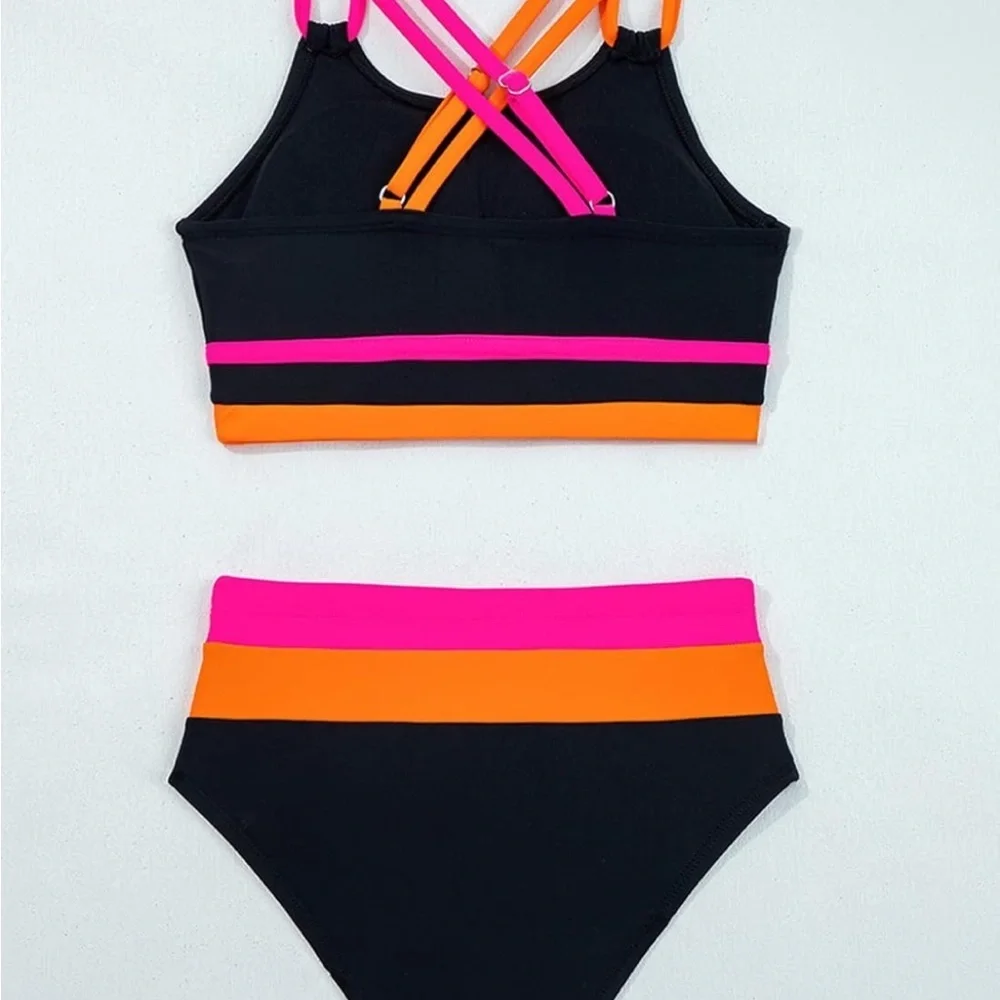 blibean Tween Girls Swimsuits 2 Piece Color Block Bikini Sets 058